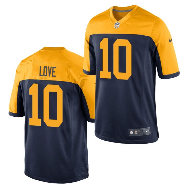 Men Green Bay Packers #10 Jordan Love Nike Navy Throwback Game NFL Jersey